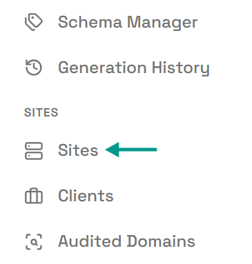 The left-hand menu with an arrow pointing at Sites